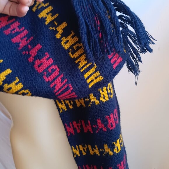 Vintage 80's Scarf Hungry-Man T.V. Dinner Advertising Logo Knit Fringe 50" 50x8 - Picture 3 of 4